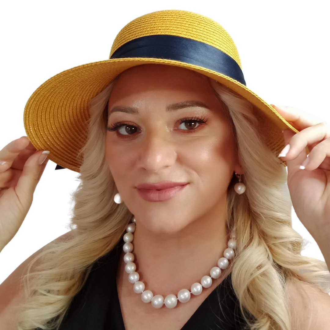 Colier cu Perle Naturale Edison Albe 11,5–14,5 mm, Aur Galben 14K, Model cu Pălărie Galbenă